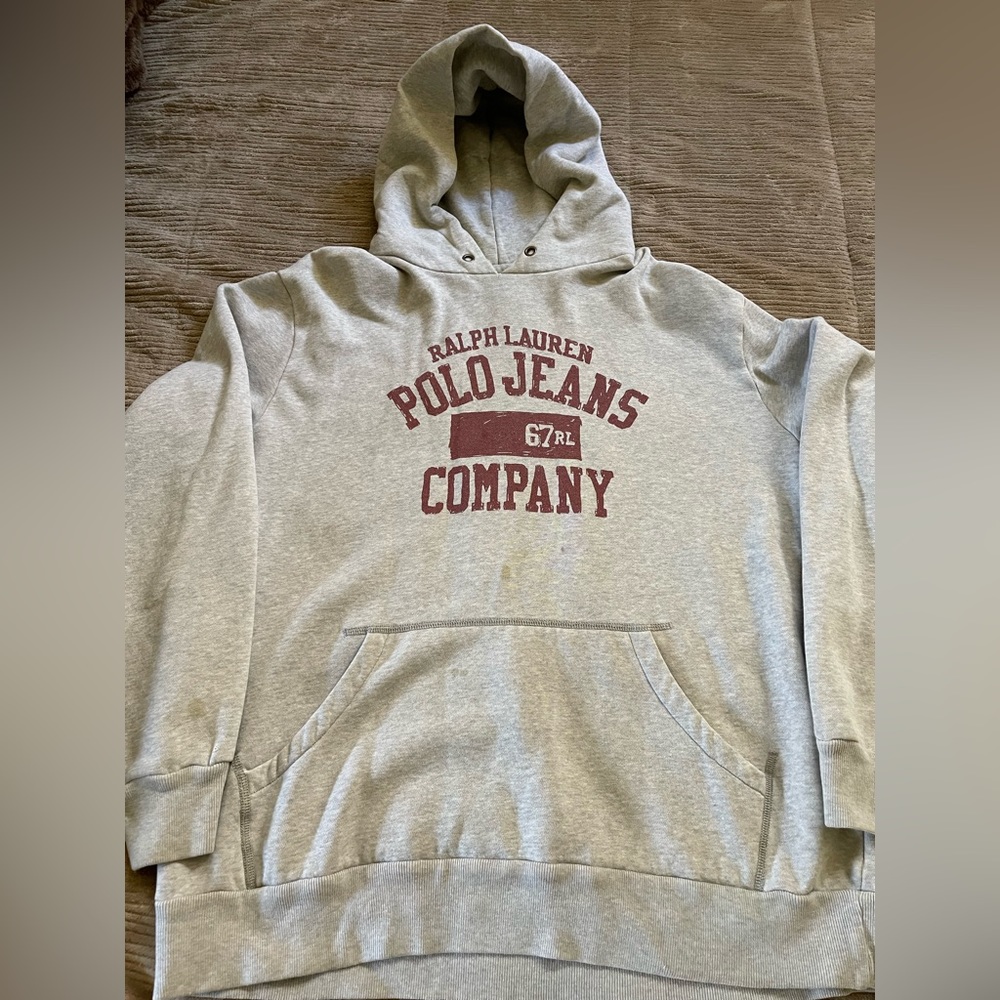 VTG Polo Jeans Ralph Lauren Sweater Adult XL Gray Hoodie Fleece Pullover Y2K